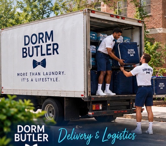 Dorm Butlers loading laundry bags into the Dorm Butler truck